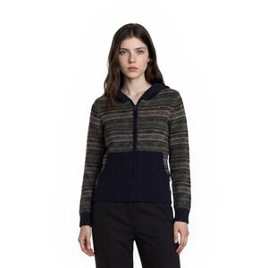 Toad&Co Hooded Sweater Women's Size Medium Navy Blue 100% Lambswool Geometric